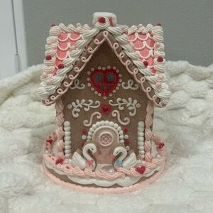 LED Gingerbread House Valentine's Day Decor Pink White Swans Heart Window 9”